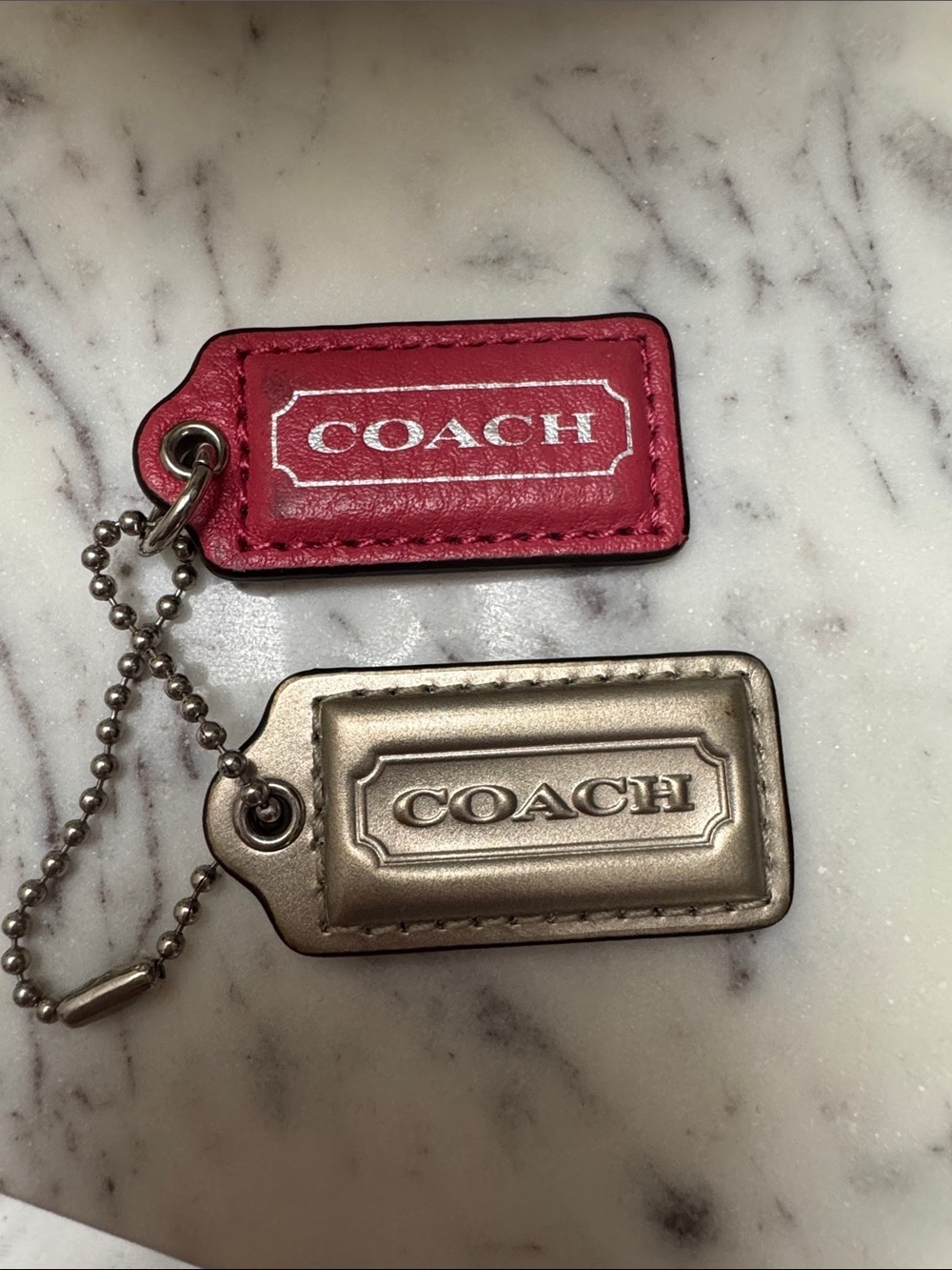 COACH Pink and Metallic Double Tag Keychain